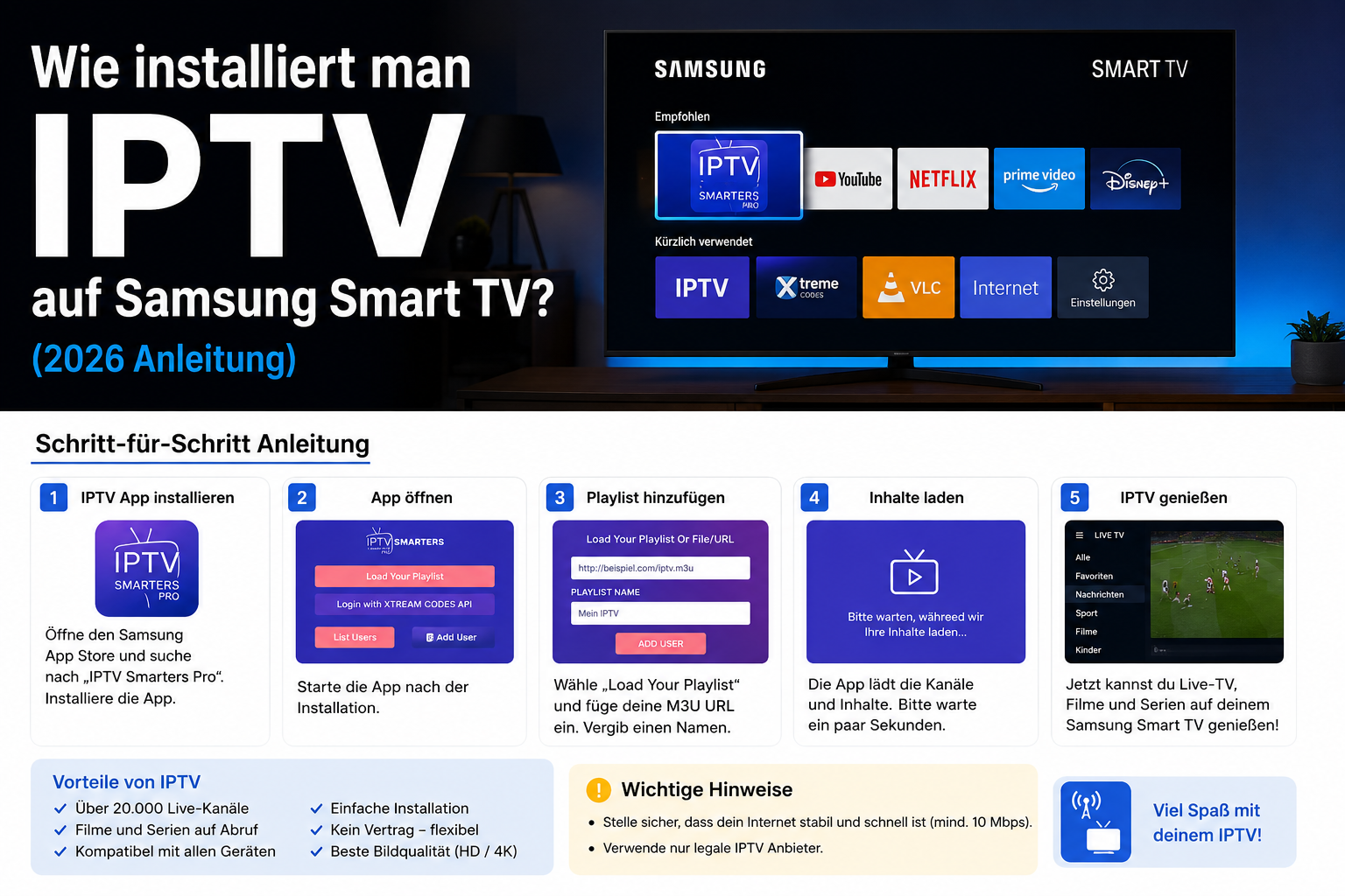 Wie installiert man IPTV auf Samsung Smart TV? (2026)